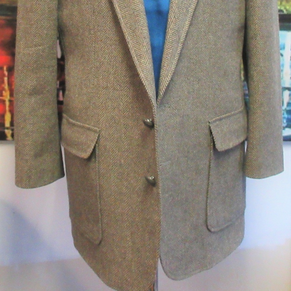 42 R- VTG Mens 100% WOOL SPORT COAT HERRINGBONE - Picture 3 of 7